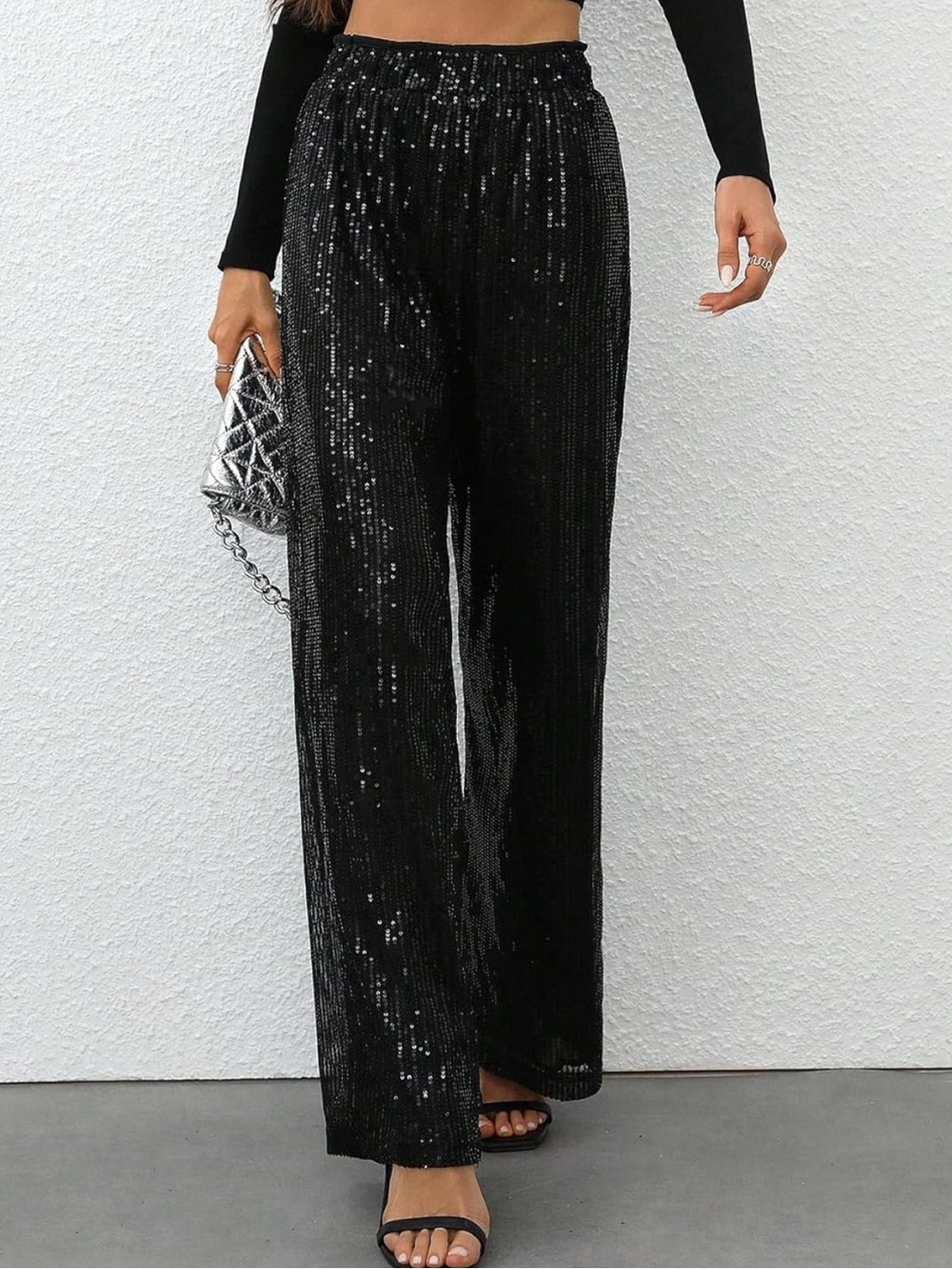 Black Sequin Pants - SMALL